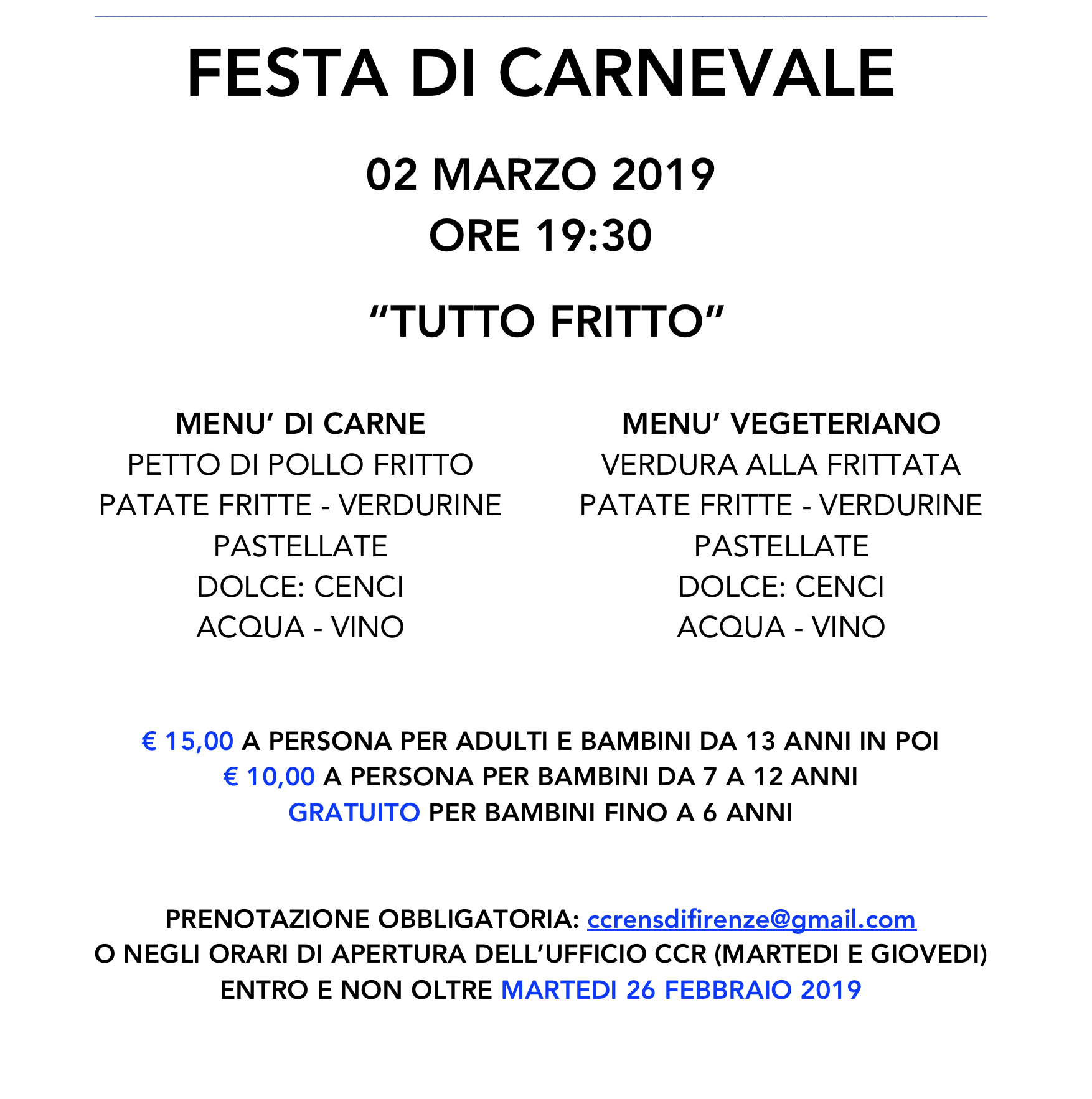1. Programma Festa di Carnevale 2 Marzo 2019 Menu