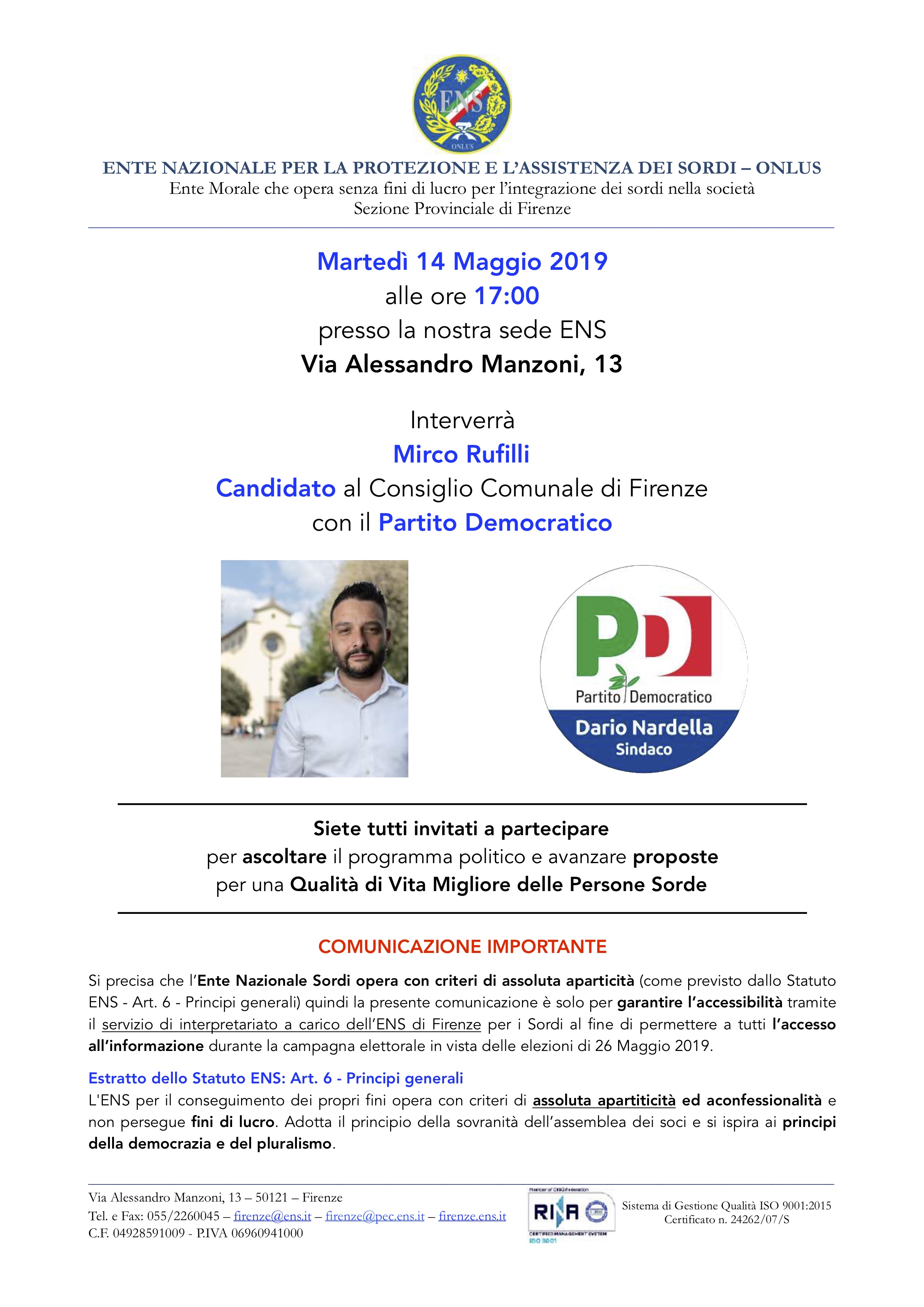 Comunicato per campagna elettorale 26 Maggio 2019 Rufilli Mirco 14 Maggio 2019 17.00